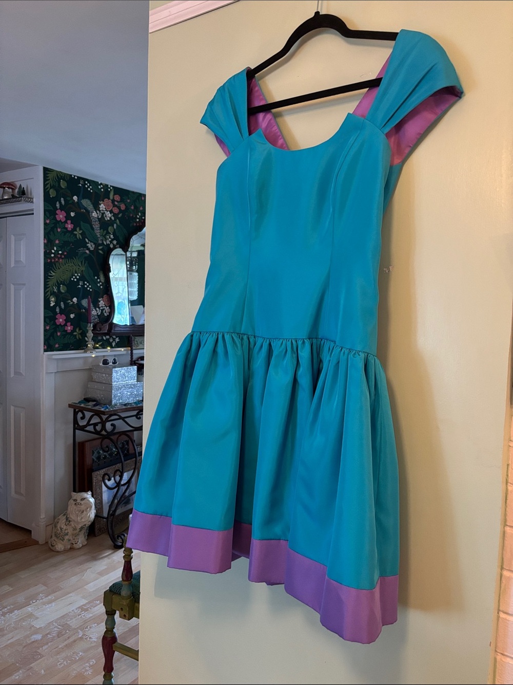 Vintage Turquoise and Lavender En Francais by Huey Waltzer vintage dress size 8